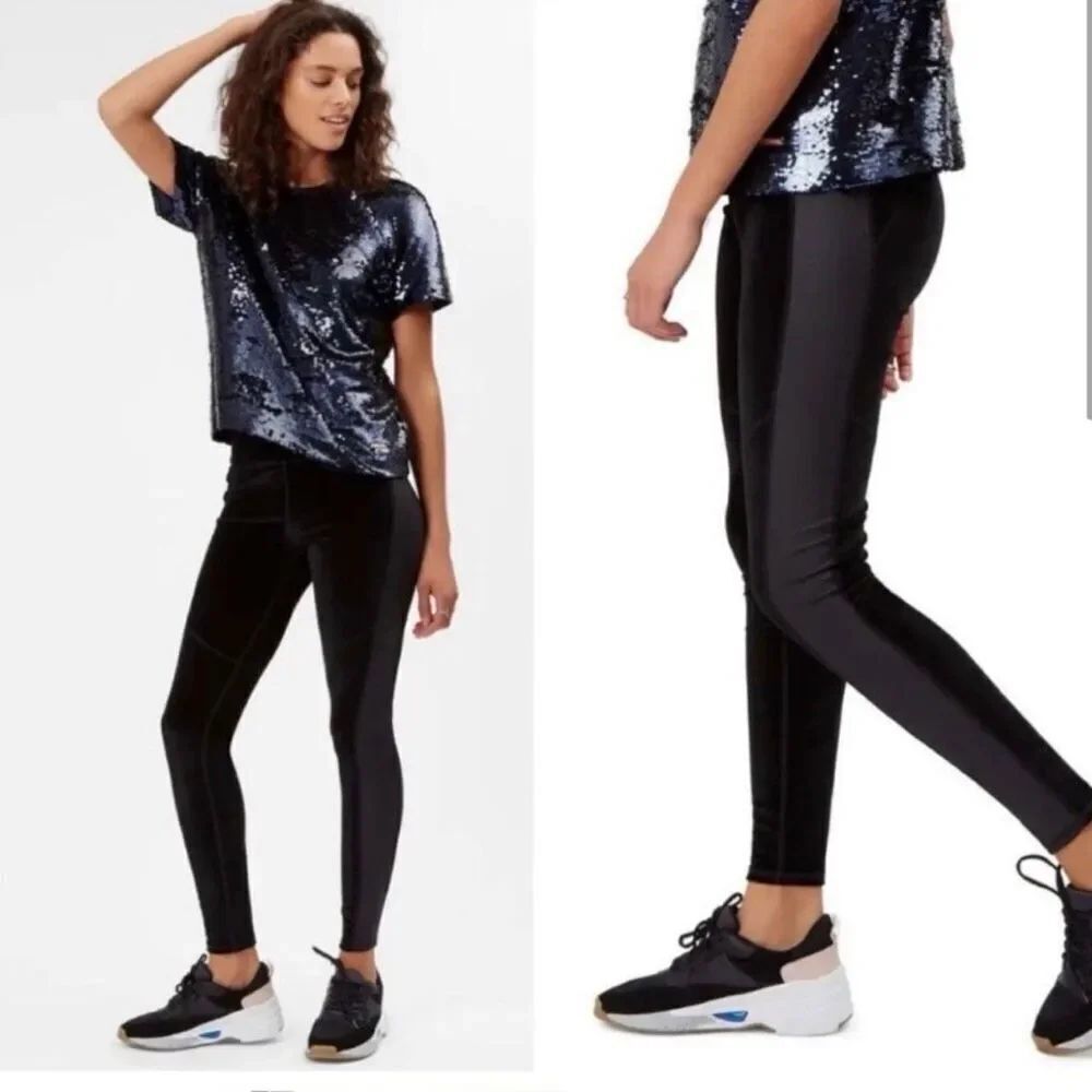 Sweaty Betty Womens Black Velour Leggings size Medium